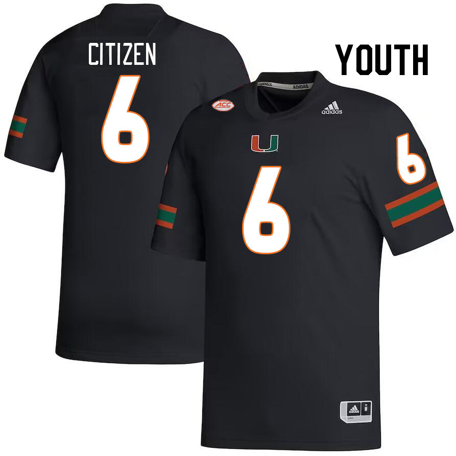 Youth #6 TreVonte Citizen Miami Hurricanes College Football Jerseys Stitched-Black